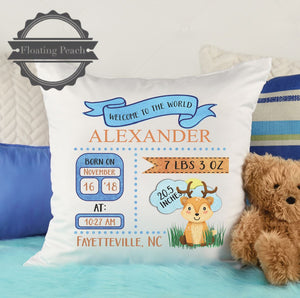 
            
                Load image into Gallery viewer, Baby Stat Pillow Deer Blue | Floating Peach Gifts
            
        