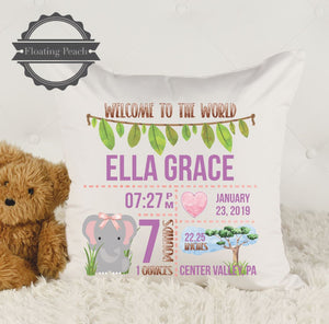 
            
                Load image into Gallery viewer, Baby Stat Pillow Elephant Pink | Floating Peach Gifts
            
        