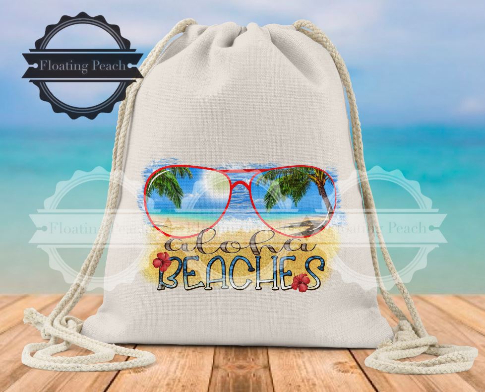
            
                Load image into Gallery viewer, Drawstring Aloha Beaches | Floating Peach Gifts
            
        